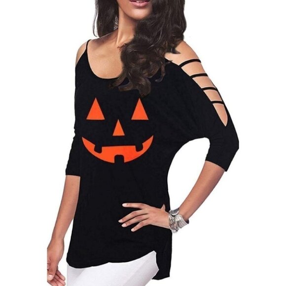 Pumpkin Face Open Shoulder Top - Picture 6 of 6